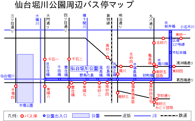 仙台堀川公園周辺バス停マップ